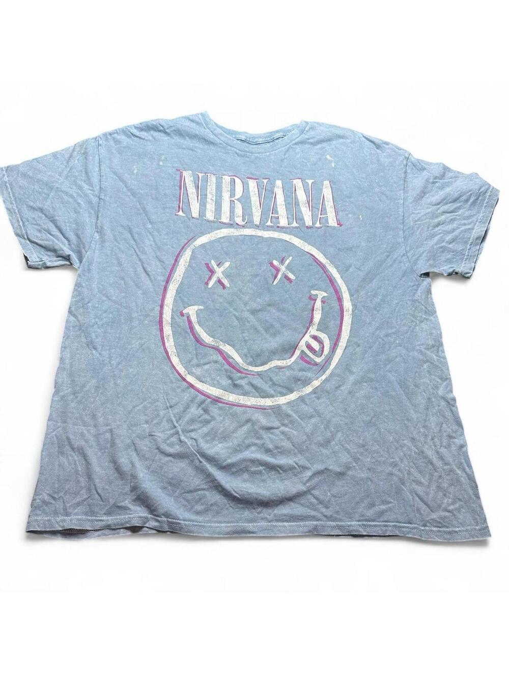 Light Blue Nirvana Smiley Face T-Shirt (Size XL) NWOT